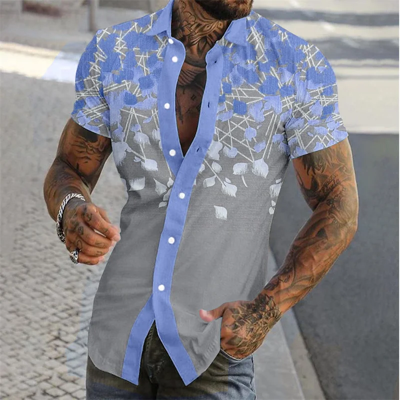 Bloemen Business Casual Heren Bedrukt Shirt Street Work Zomer Revers Korte Mouw Geel 8 Kleuren XS-5XL Snelle Verzending 2024