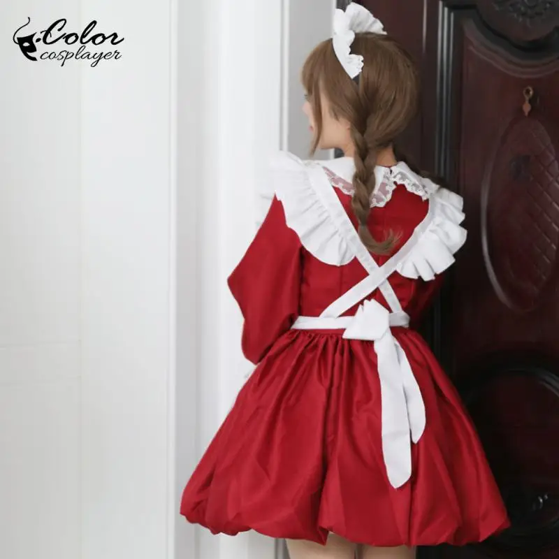 Color Cosplayer Christmas Maid Dress for Women Red Lolita Suit Servant Cosplay Costume Adult Uniform Fantasia Party Clothing