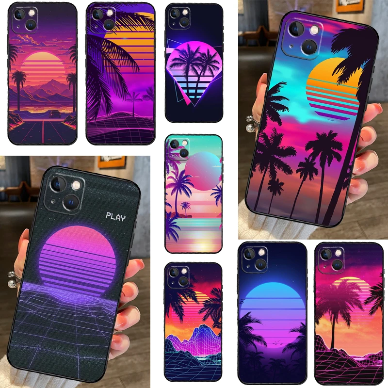 Synthwave Retro 80s Neon Case For iPhone 16 12 13 11 14 15 Pro Max Plus X XR XS 13 12 Mini Back Cover Capa