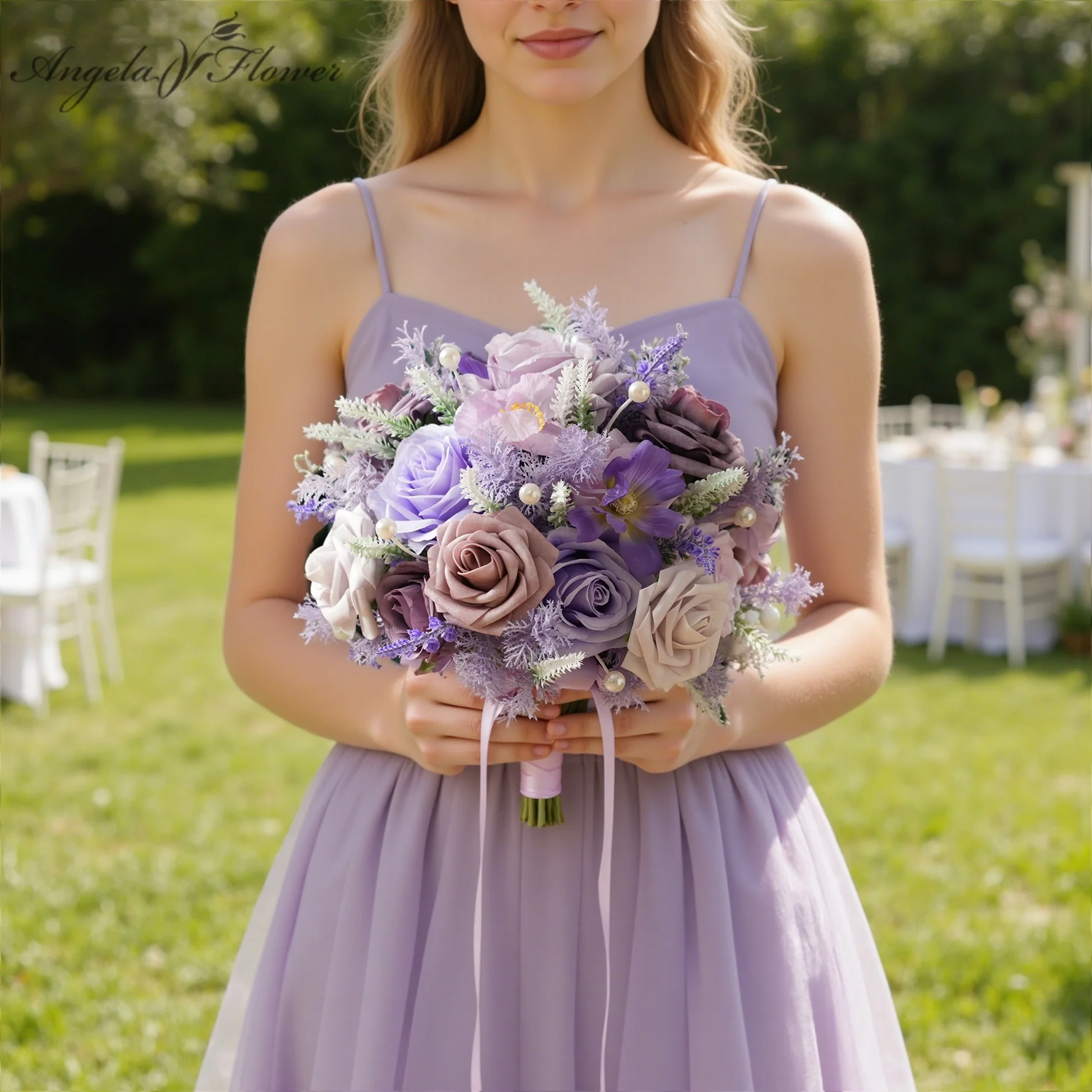 Wedding Floral Supply - Angela Çiçek Yapay Romantik Gül Açık
