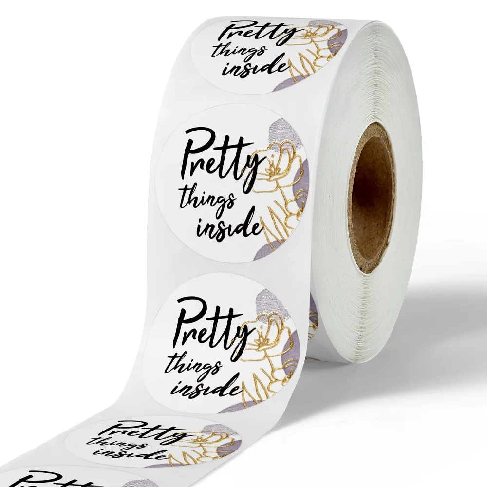 50-500pcs Round "Pretty Things Inside " Stickers Heart Thanks For Shopping Small Shop Local Handmade Decor Labels Sticker