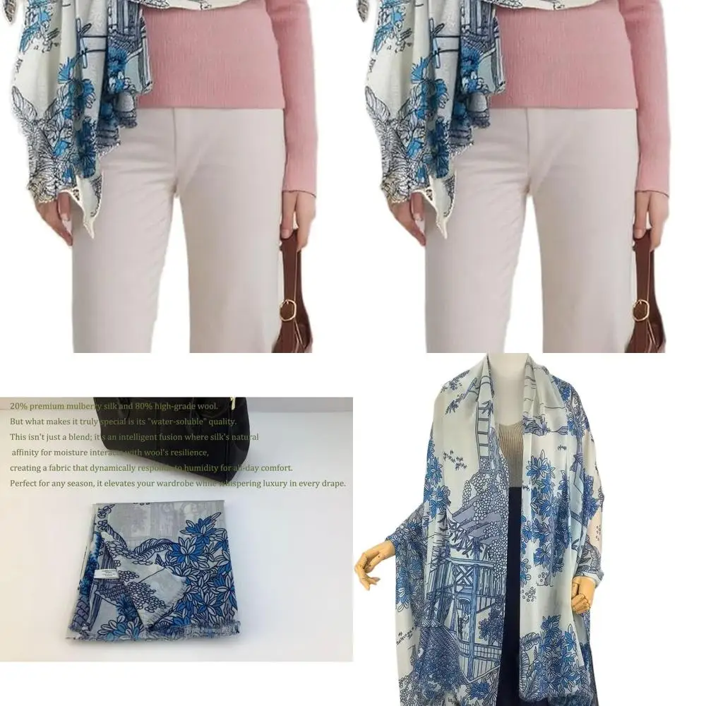 

Elegant Cashmere-Blend Pashmina Shawl - Silk & Wool Lightweight, Skin-Friendly Wrap