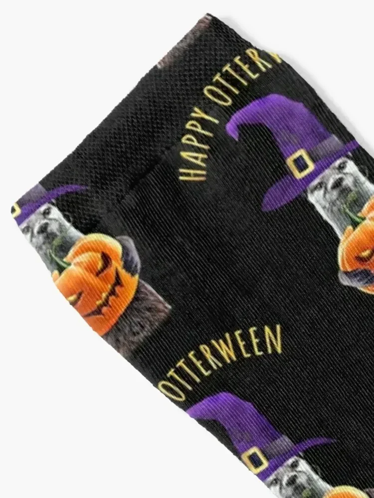 Otter with witch hat, happy otterween halloween, jack pumpkin, spooky moon Socks hiking aesthetic set Socks Man Women's