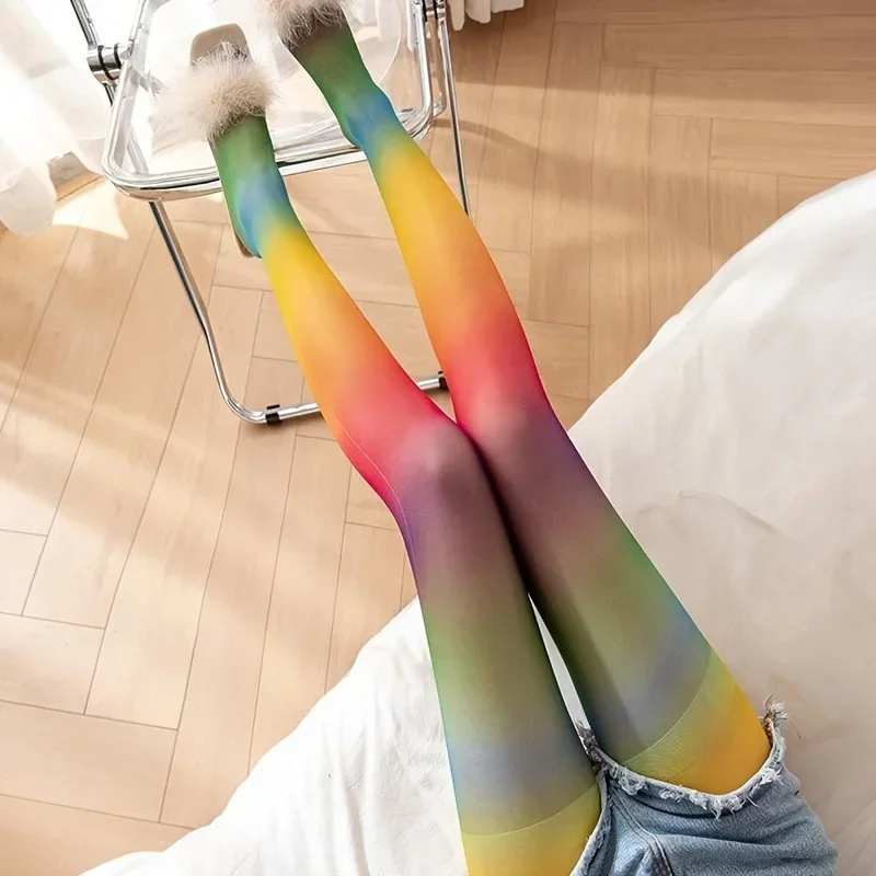 1 Pair Rainbow Gradient Tights Japanese Style Sweet Comfy Novelty Pantyhose Women's Stockings & Hosiery