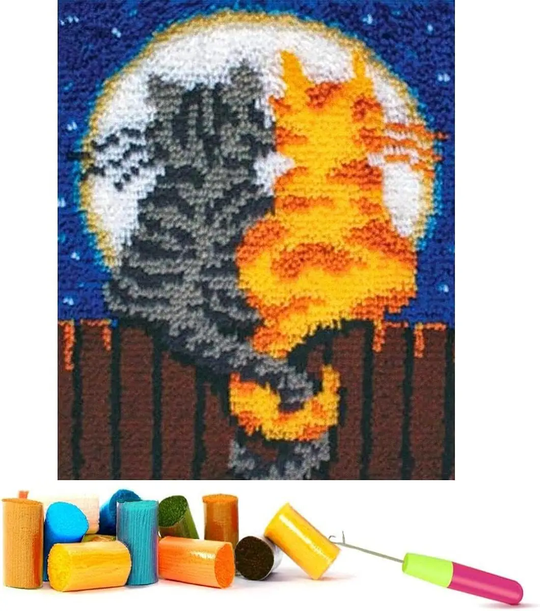 Latch Hook Rug Kit Crochet Carpet DIY Rug Crochet Yarn Kits Animal Pattern Festival Gift Carpet Making Kit for Festival Carpet