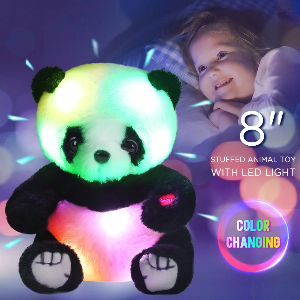 

8'' Light Up Panda Stuffed Animals, Kawaii Panda Bear Plush w/ LED Light, Hugging Toy Christmas Birthday Gift for Kids Boys Girl