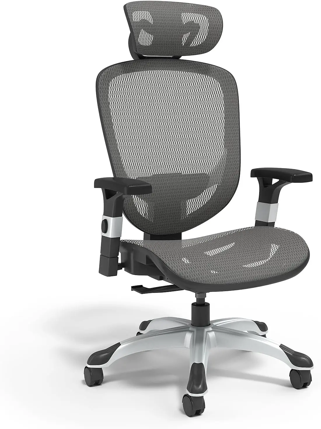 FlexFit Hyken Mesh Task Chair - Adjustable with Lumbar, Arm and Head Support, Charcoal Gray