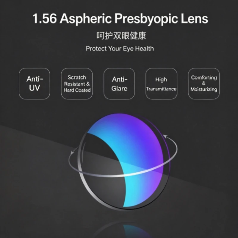 Two Ultra-Thin Anti-Blue Light Resin Lens for Presbyopia Hyperopia Low Vision, HD Round Aspherical Hard-Coated Transparent Lens