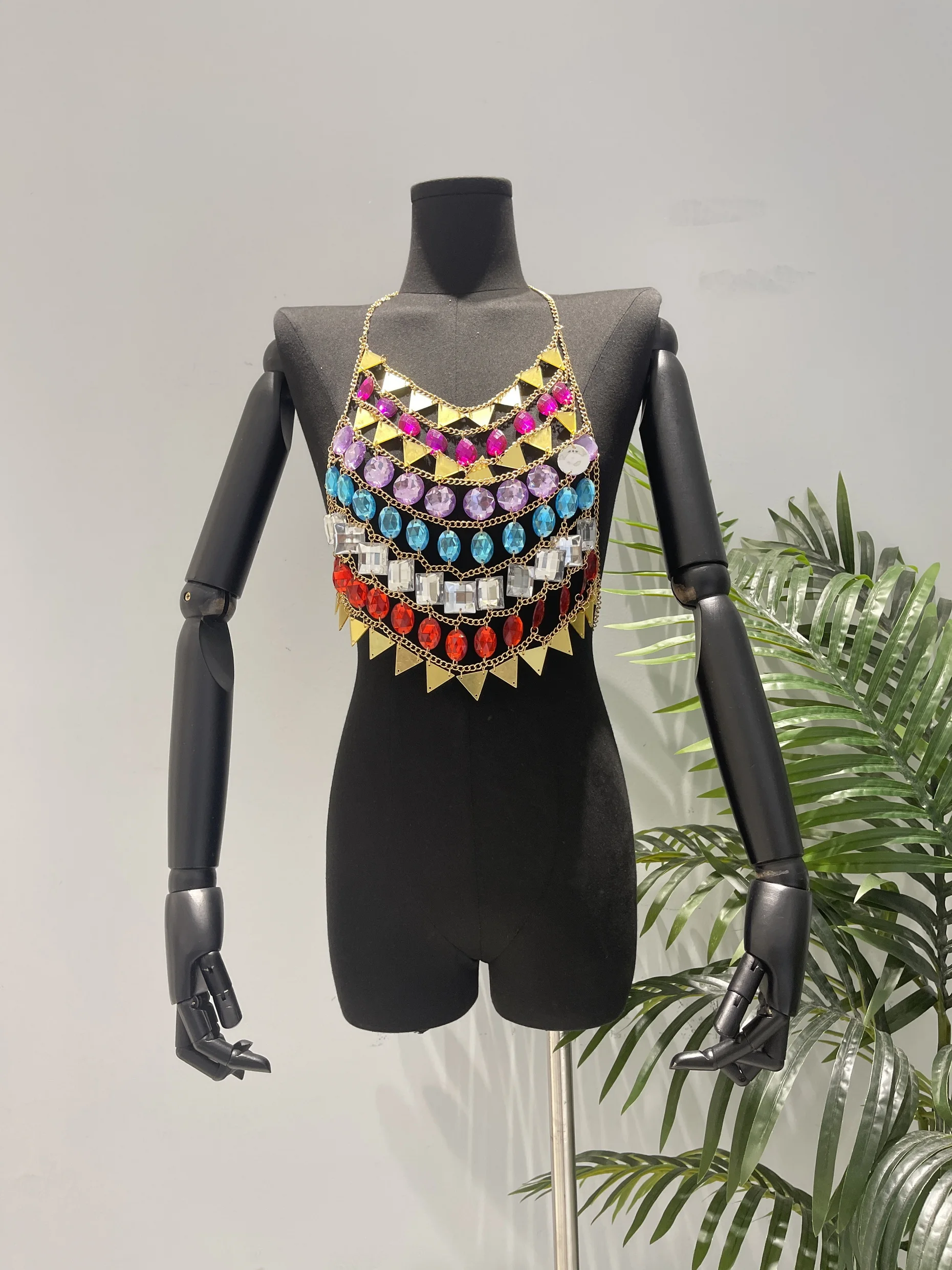 H80&S90 New Hot Sexy Multi Plastic Sequin Bellyband Bra Ligerie Women Holiday Boho Festival Jewely Body Chain Top Beach Swimwear