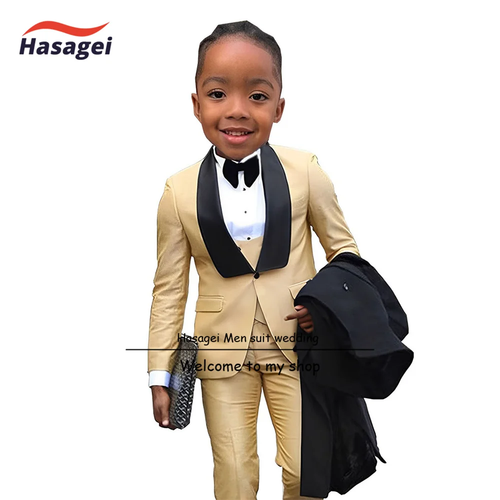 Champagne Boys Suit 3 Piece Fashion Design Kids 2-16 Years Old Wedding Tuxedo Formal Clothing Teen Stage Wear