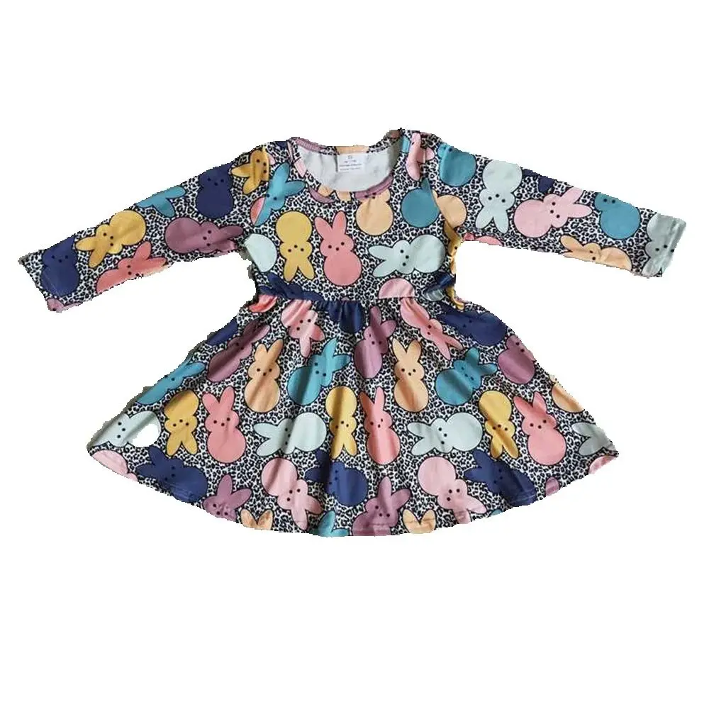 

6 A28-20 Baby Girls Easter long sleeve bunny twirl dresses