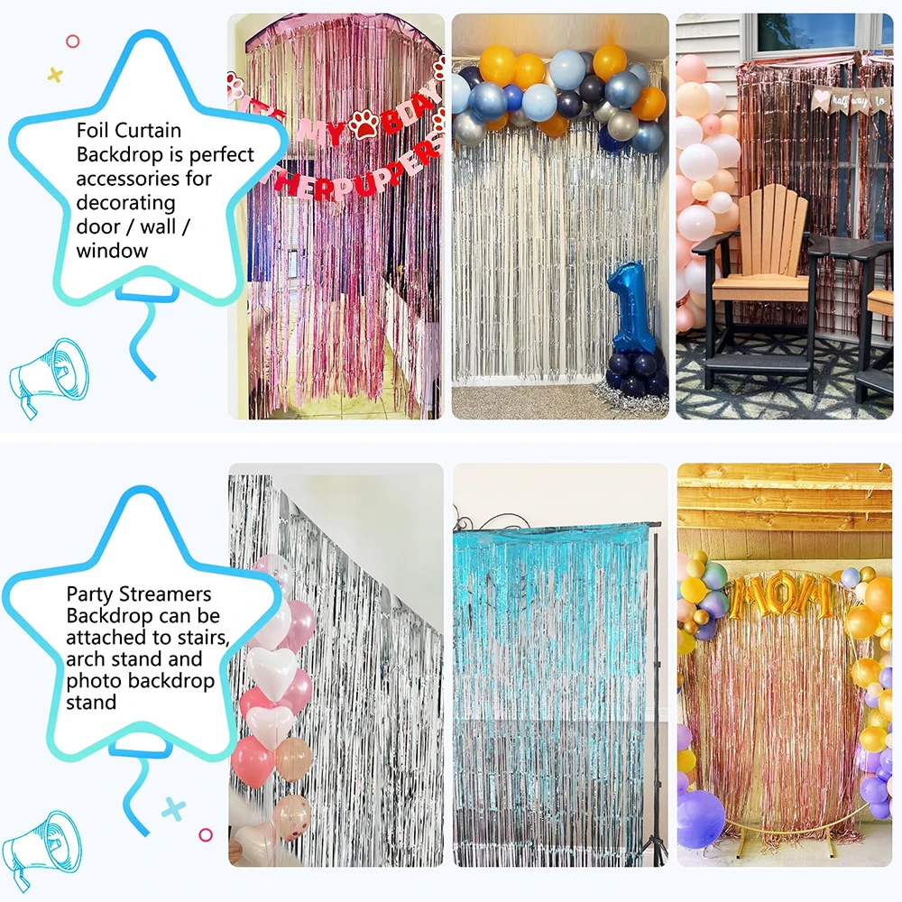 2 حزمة الفضة احباط الستار خلفية الفضة لامع بهرج احباط هامش الستائر خلفية صور الدعائم زينة عيد ميلاد الزفاف