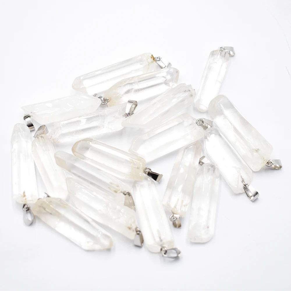 Fashion natural white crystal Irregular pillar shape point Chakra charms pendants for jewelry making Wholesale 12 20pcs/lot free