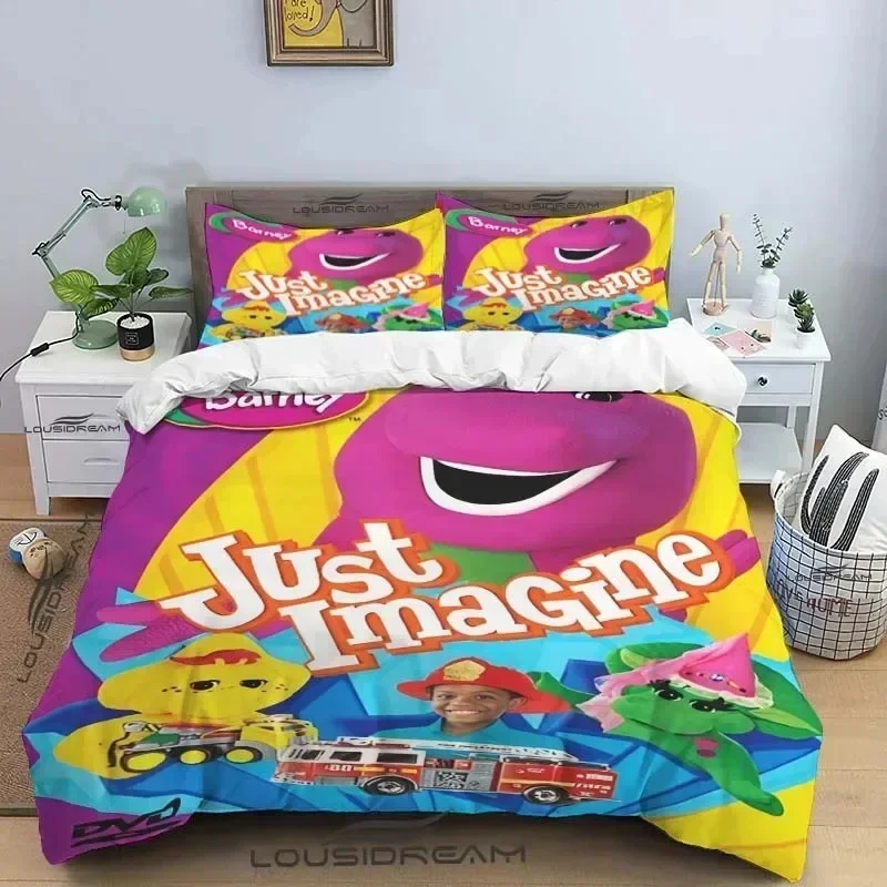 3D Print Barney Friends Cute Cartoon Comfortable Duvet Cover Pillowcase Bedding Set Children Bedroom Decoration Home Textile