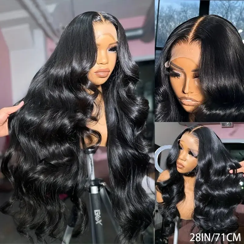 Hitam alami 20 inci 13x6 gelombang air depan 13x4 HD renda depan tanpa lem gelombang tubuh pra-dipetik untuk wig rambut manusia Wanita