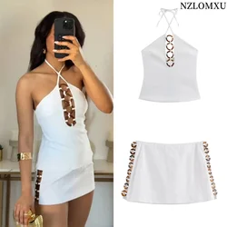 Women's 2024 Autumn New Sexy Backless Camisole Top 4772/114/half Skirt Short Skirt Set 8338/500