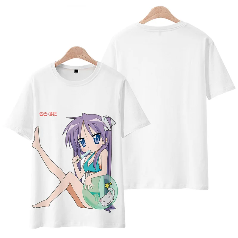Camiseta de Cosplay de Anime Lucky Star Otaku, bonita camiseta con estampado de dibujos animados de Lzumi Konata, camiseta informal de verano para hombres y mujeres Harajuku Street Y2k