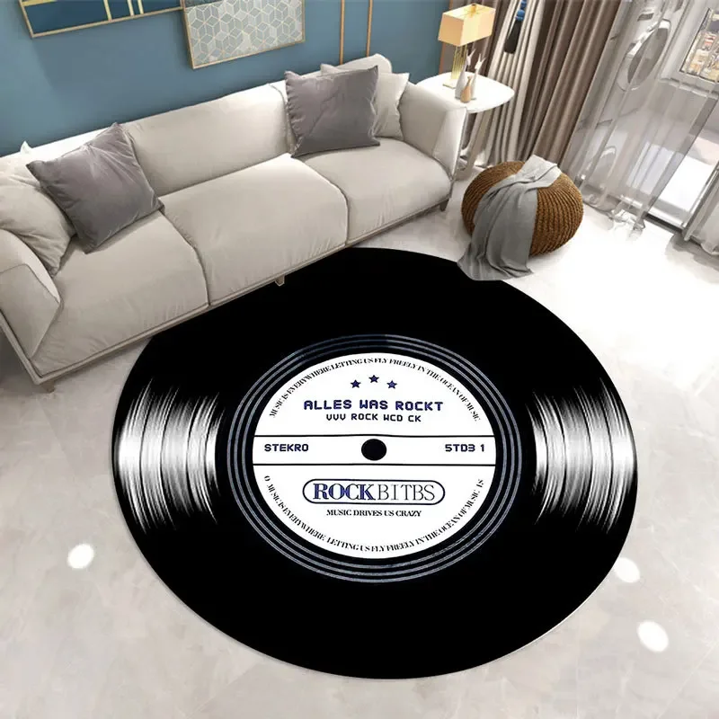 3D Vinyl Record Print Soft Round Music Note Carpets For Home Living Room Decor Bedroom Non-slip Area Rugs Basket Chair Floor Mat