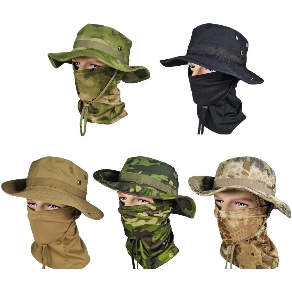 Camouflage Boonie Hat with Face Cover Summer Sunshade Anti-UV Neck Face Protection Outdoor Fishing Hiking Bucket Caps Mask