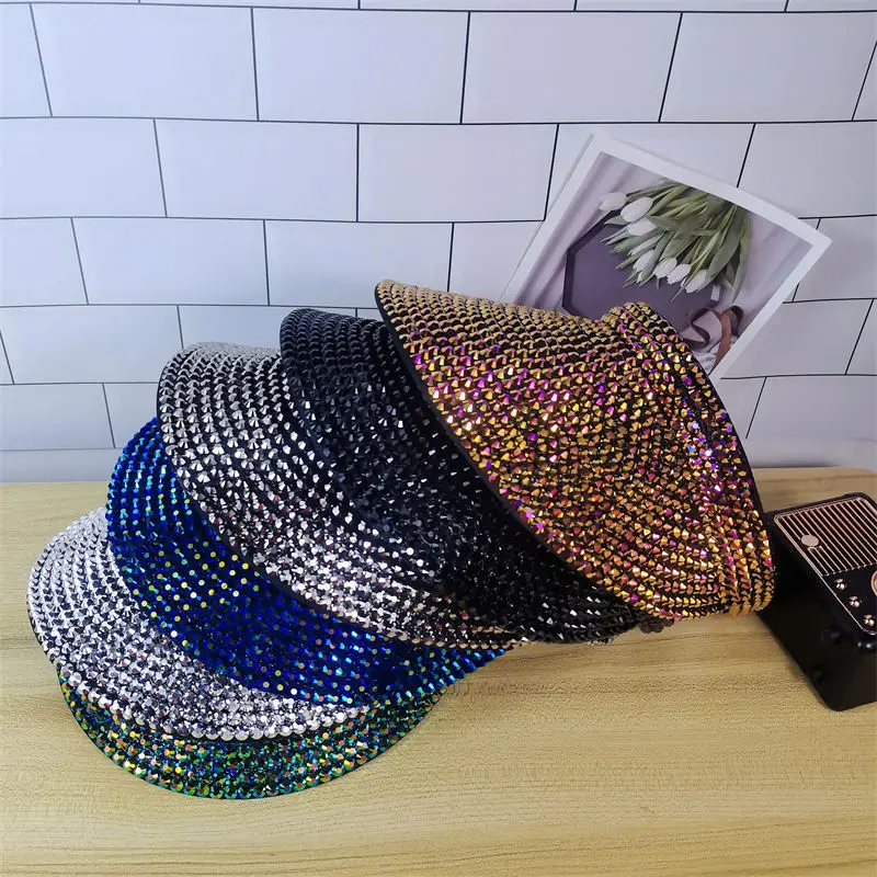 

New Female spring and summer boutique rhinestones color personality shade sunscreen breathable empty top hat female