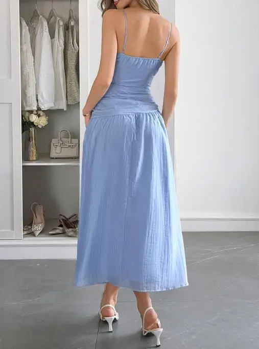 

Summer Fashion Urban French Dress Woman 2025 Elegant Sexy Dresses Temperament V-Neck Hollow Out High Waist Suspenders Long Dress