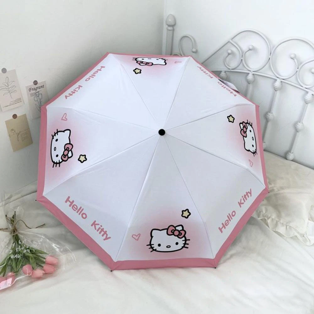 sanrio hello kitty cartoon Automatic Umbrella Men Womens Windproof Compact Folding Business Sun Rain Umbrella Travel Paraguas