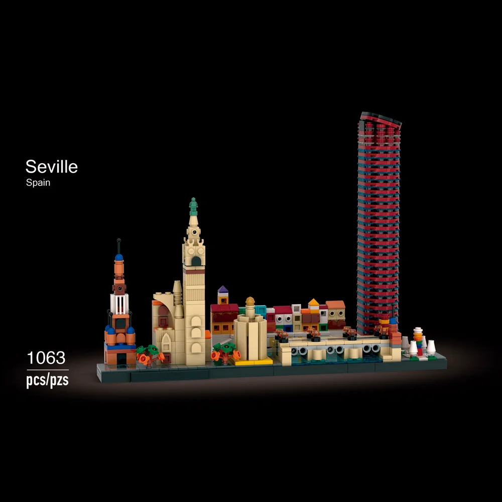 1057PCS MOC Seville Skyline Architecture Series Guadalquivir River Building Blocks DIY Model Toy Brick Children's Birthday Gifts