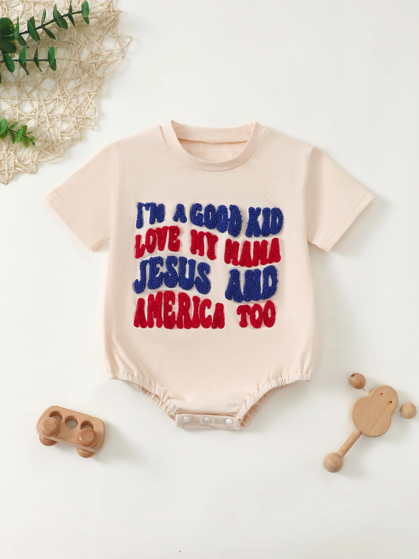Rundhals-Strampler für Kleinkinder und Jungen mit Buchstaben-Stickerei, kurzärmeliger Einteiler für Babys
