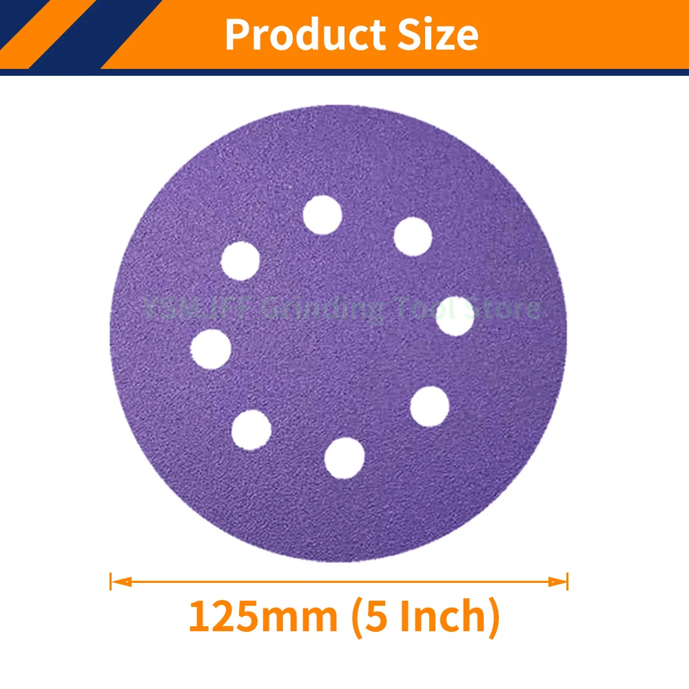 50PCS 5 Inch 8 Hole Hook and Loop Sanding Discs, Purple Sanding Pads for Random Orbital Sander Automotive Sanding, 60-800 Grits