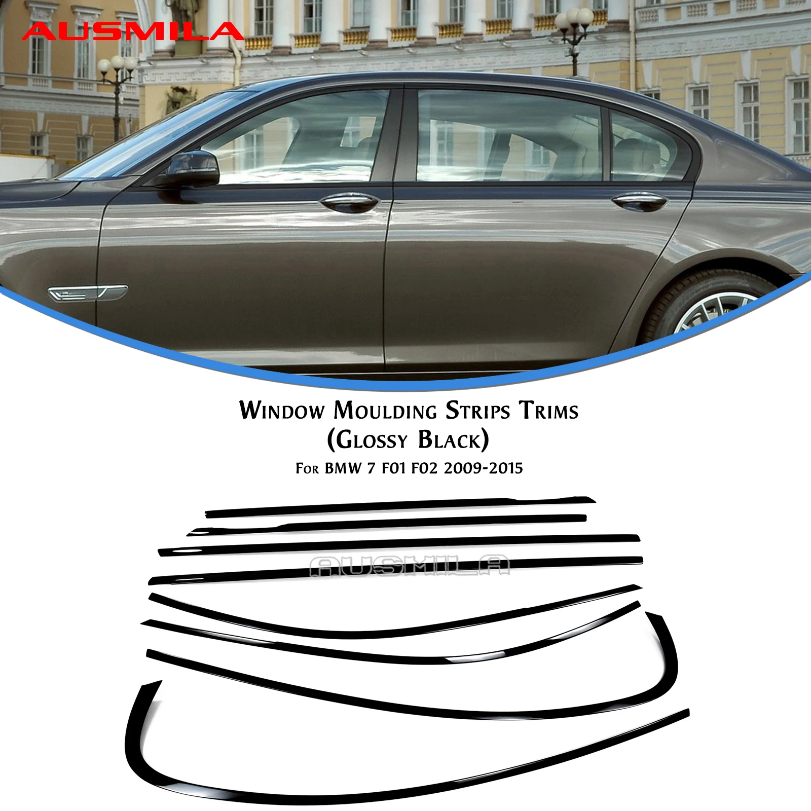 

8 Pieces of Exterior Window Trim Strip Door Frame Side Decorative Cover For BMW 7 Series F01 F02 2009-2015 Long Axis
