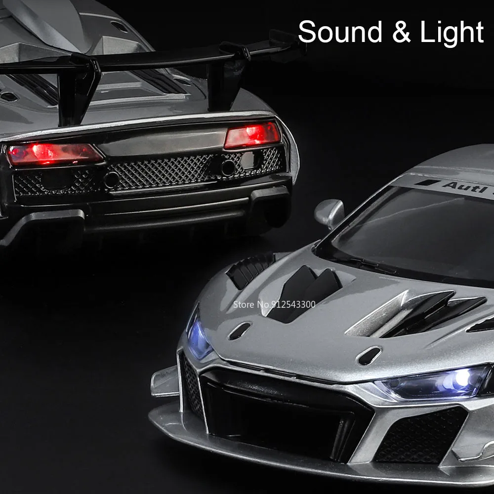 1:24 R8 LMS GT2 A8 Automodel Speelgoed Legering Diecast Trek Geluid Licht Deuren Geopend Voertuigen Modellen Miniatuur Collectie Geschenken