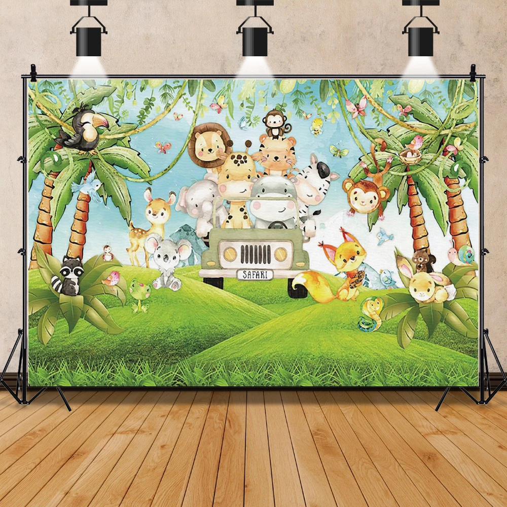 Tropical Jungle Safari Animal Boy Girl 1st Birthday Party Backdrop Wild One Baby Shower Custom Photographic Background Photocall