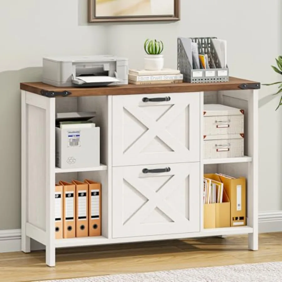 Farmhouse Lateral File Cabinet with 2 Drawers and Shelves
