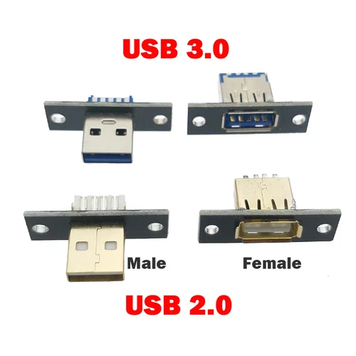Imagen 1 del producto Conector USB 2,0 3,0 DIY, conector tipo A macho hembra de 4 pines, tipo de soldadura con orificios de fijación de tornillo para conexión de datos