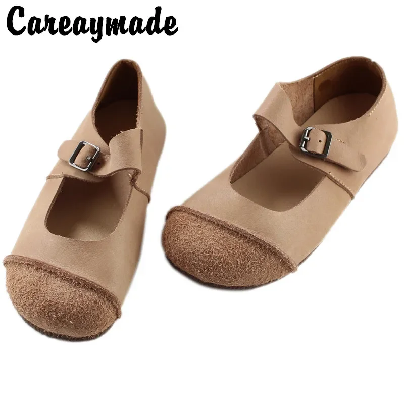 Careaymade-Genuine leather women's shoes flats sole loafers zapatos with shallow buckle pure handmade Barefoot ladies shoes