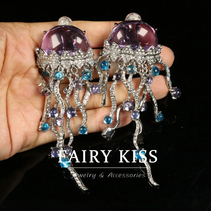 Medieval personalized fashion ear clip jellyfish luxurious diamond earrings elegant versatile ear clips