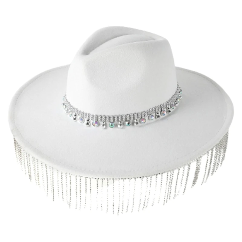 Black Cowboy Hat for Womens, with Glitter Rhinestones Fringe Cowboy Hat, Cowgirl Hat for Bachelorette Parties