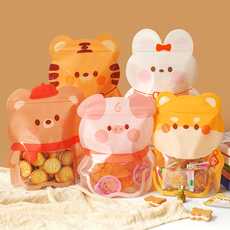 

10PCS~100PCS 18x22x7cm Stand up Cartoon Plastic Window Ziplock Bag Lovely Child Snack Sugar Biscuit Xmas Gifts Storage Pouches