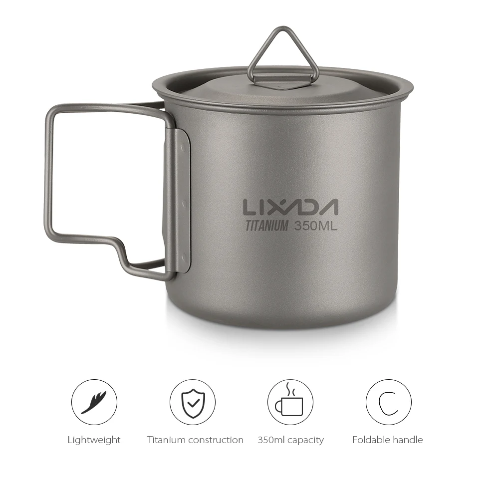 Ultralight Titanium Cup Outdoor Portable Camping Picnic Water Cup Mug with Foldable Handle 300ml / 350ml / 450ml / 550ml / 650ml