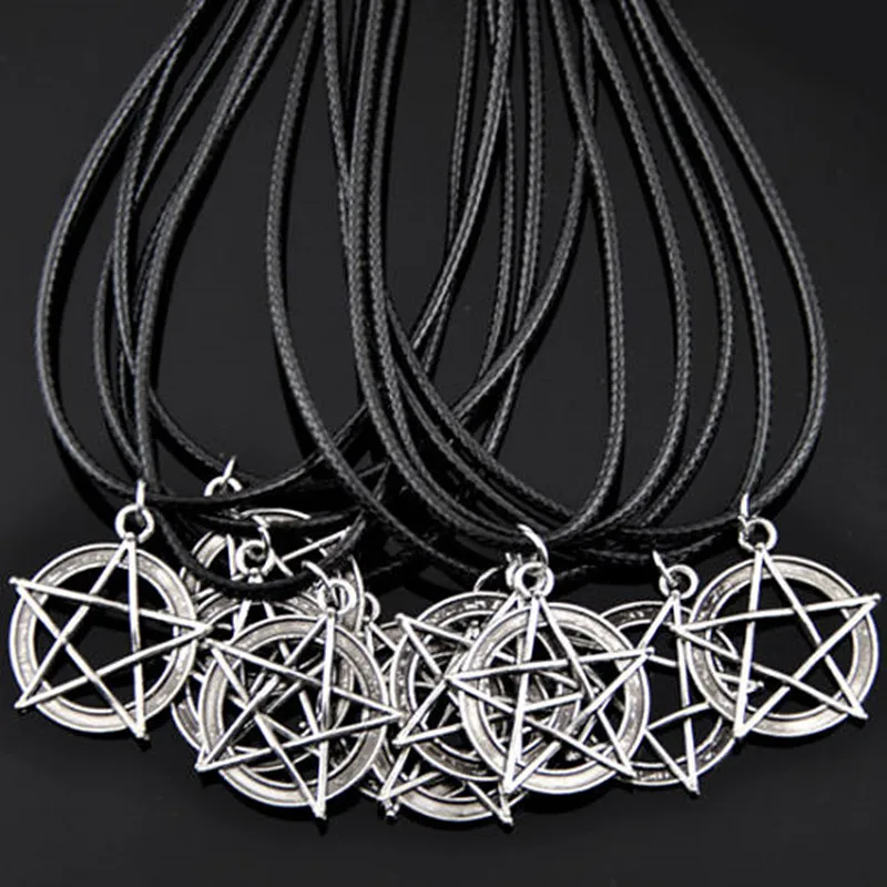 Pentagram Star Pendant Necklace for Women Gothic Wicca Charms Accessories Leather Choker Satan Fashion Jewelry Witchcraft Goth