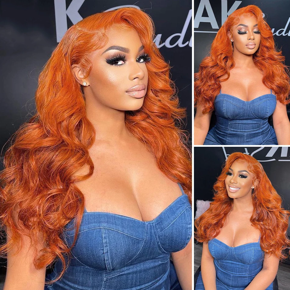 250 Dichtheid Oranje Gember 13X6 Hd Lace Frontale Pruik Transparant Gekleurd Menselijk Haar Pruiken Brazilian 13X4 Body Wave Lace Front Pruik