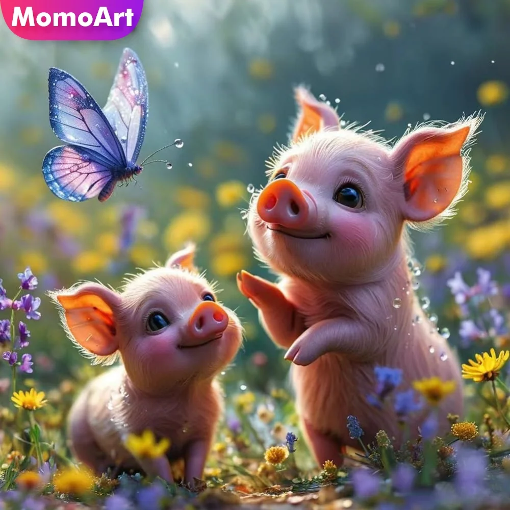 Momoart diamant peinture cochon Animal point de croix Kits acrylique artisanat fournitures bricolage diamant mosaïque papillon dessin animé enfant passe-temps