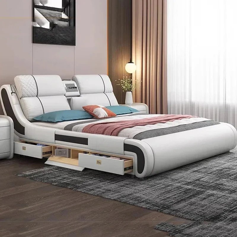 Modern Simple Massage Water Proof Design Bedframe Double Bed Smart White Muebles Para Dormitorio Nordic Furniture