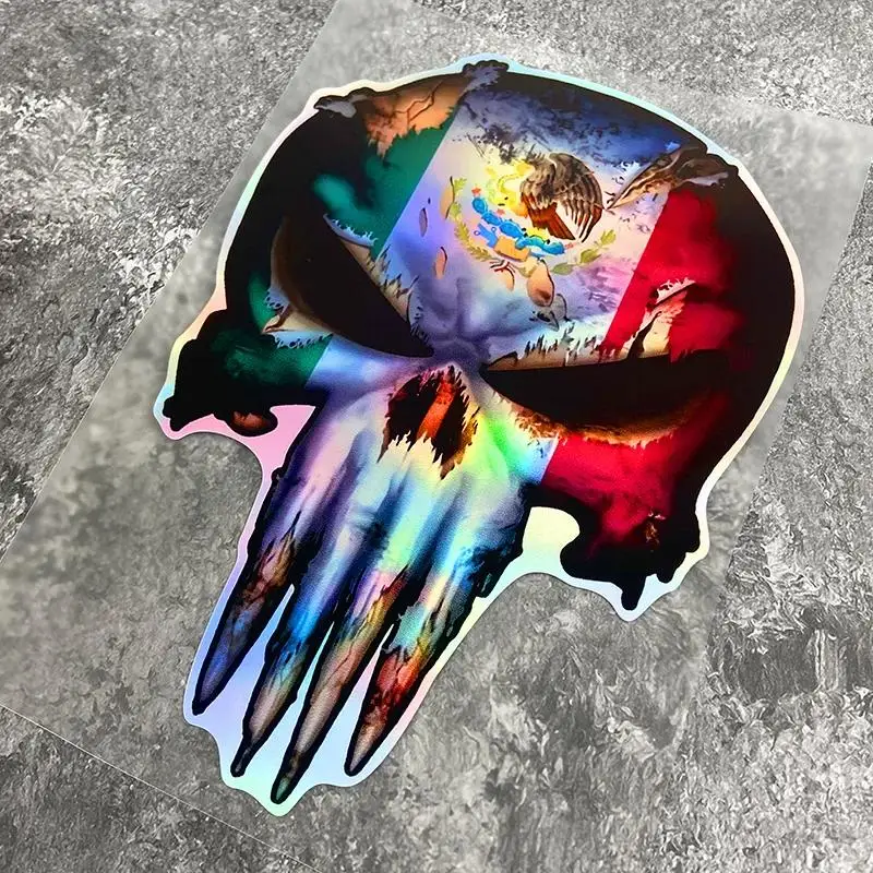 

1PC Holographic Mexican Flag Skull Sticker, Eye - Catching Decal for Cars, Laptops, Water Bottles & More