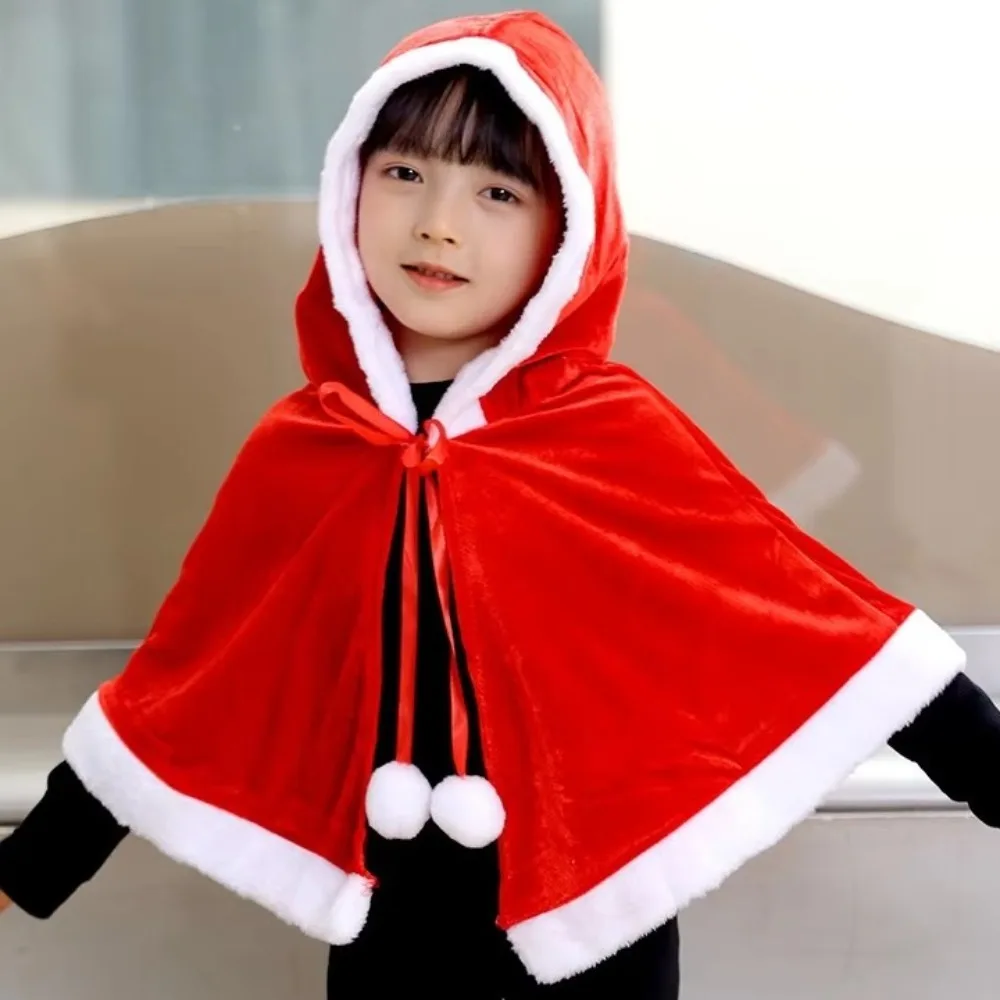 Novo natal de pelúcia menina xale trajes festa cosplay capa vermelha outono inverno com capuz capa de natal