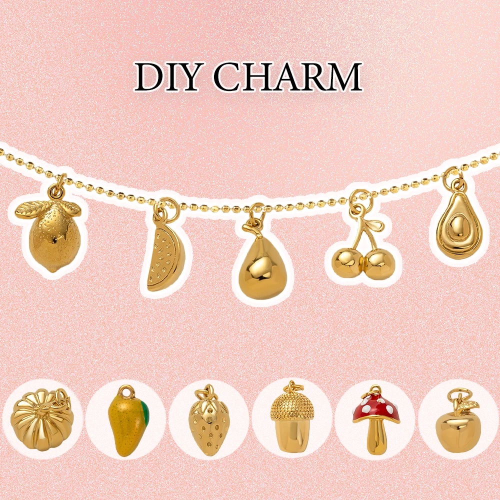 INS Fruit Strawberries Cherry Avocados Lemons Charm Pendant For Women Gold Color Stainless Steel DIY Making Jewelry Accessories
