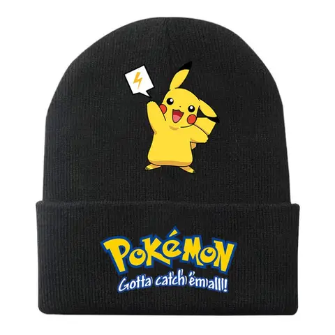 Anime Pokemon Stickade Mössor Söt Pikachu Tryckt Vinter Varm Mössa Barn Unisex Utomhus Broderad Huva Julklappar 6 best sales motorhuv pikachu - №1