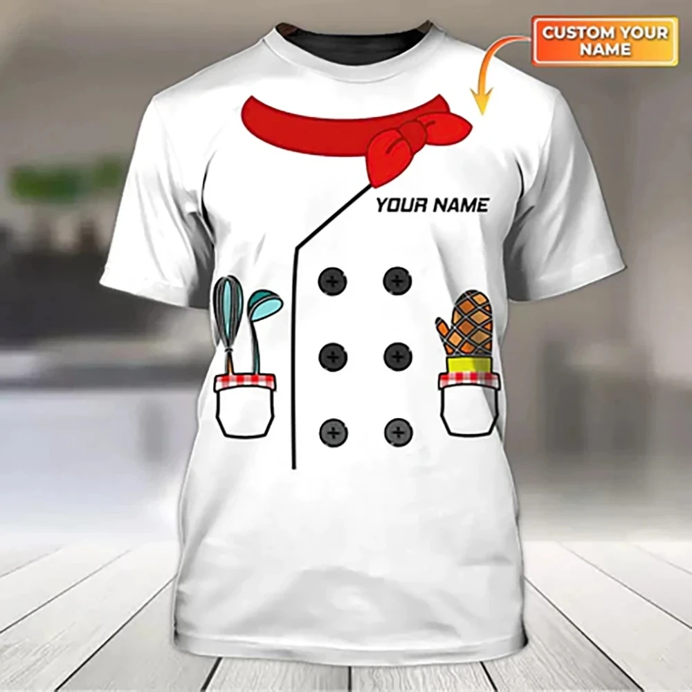 Summer Casul Men's Fashion Customized Name Pastry Chef T-Shirts Baker Uniform Loose O-neck Unisex Clothing Oversized Tees