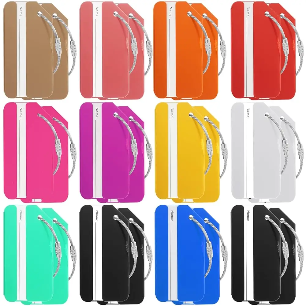 

24 Pack Metal Luggage Tag,Aluminum Travel ID Bag Tag,Colorful Suitcase Tags Business Card Holder with Name ID Card & Stainles