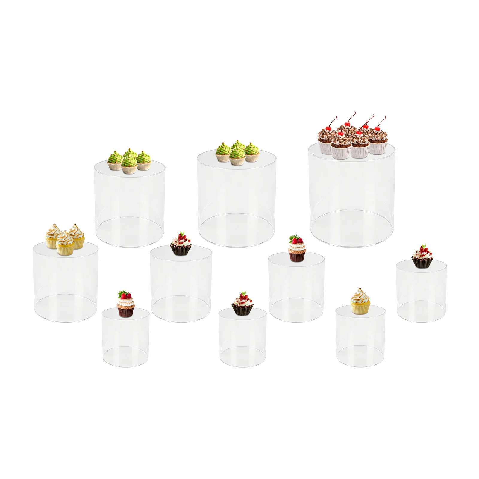 Cake Display Stands 10 Pack Multi Sided Hollow Cylinder Dessert Display Risers Reusable Tabletop Display Stands for Cupcake Pastry Wedding Birthday Party Afternoon Tea Cosmetic Perfume Display
